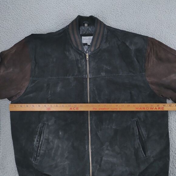 Vintage Seude Leather Varsity Jacket Mens XL Brown & Black Thick Lined - Picture 11 of 16